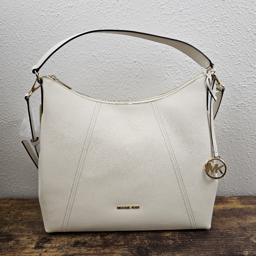 MICHAEL Michael Kors Sienna Large Pebbled Leather Shoulder Bag Cream MSRP 398$
